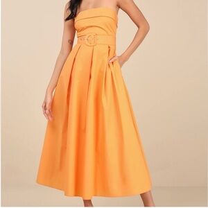 NWT- Lulu's Trendsetting Choice Strapless Orange Maxi Dress